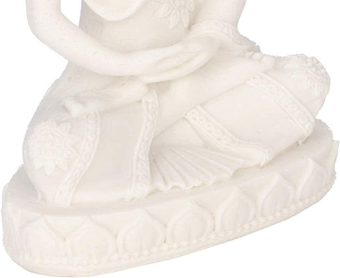 AUNMAS Buddha Meditation Statue, Small Sitting Sandstone Carving Harmonious Figurine for Home Office Desktop Decoration, White 4.3Inch...