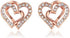 14K Rose Gold Silver Double Heart Shaped Necklace Shiny Crystal Stud Earrings Wedding Jewelry Set Best Gifts...