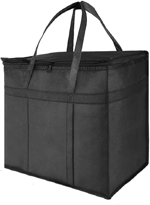 XXL Insulated Cooler Bag and Food Warmer for Delivery & Grocery Shopping with Zippered Top, Black (1 pack)...