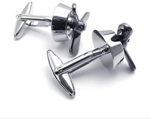 Plane Airplane Aircraft Propeller Mens Shirts Cufflinks Wedding, Black Silver, 1 Pair Set...