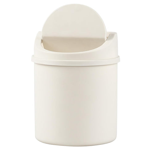 Plastic 0.7 Gallon Tiny Garbage Can, Mini Trash Can with Swing-Top Lid, White...