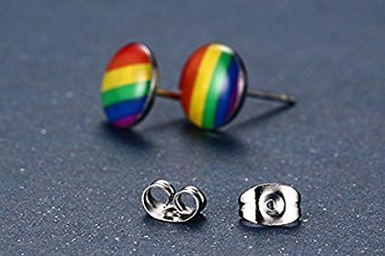 Stainless Steel Fashion Rainbow Ear Stud Earring for Gay & Lesbian Pride...