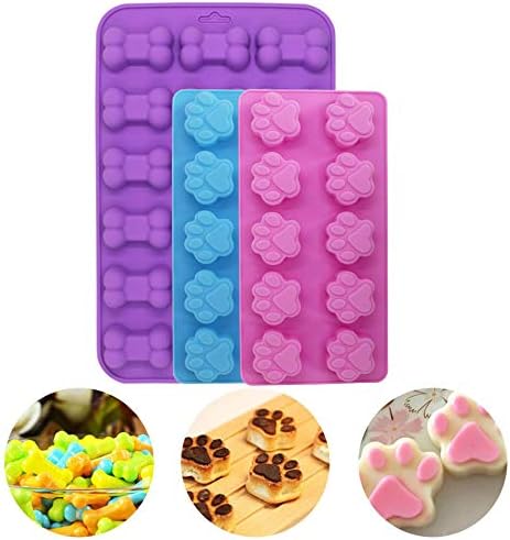 3 Pcs Silicone Molds,18-Cavity and10-Cavity, with Puppy Dog Paw and Bone Shape, Reusable Bakeware Maker for Baking Chocolate Candy, Oven Microwave...