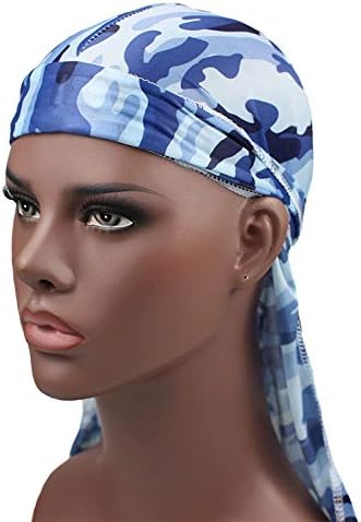 Military Camouflage Premium Silky Durags with Long Tail Colorful 360 Waves Doo rag for Men Du rag Cap (3/4 Packed)...