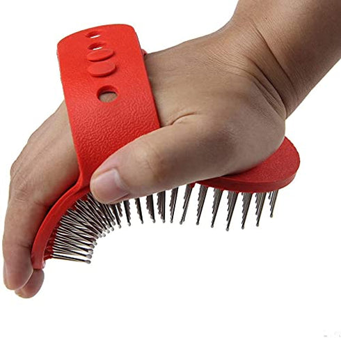Pet Rubber Grooming Brush Bath Brush Massager with Adjustable Loop Handle Stainless Steel Pin, Random Color...