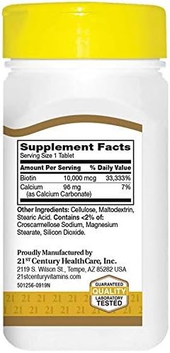 21st Century Biotin Tablets, 10,000 mcg,2 Count...
