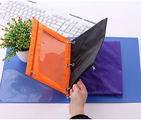 Binder Fabric Pencil Pouch 3-Ring Binder Pencil Case Bag with Zipper 4 Pack (Orange)...
