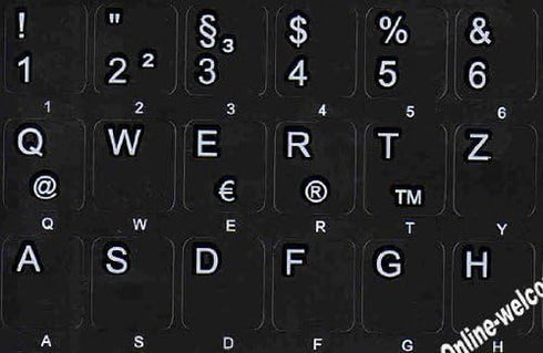 Online-Welcome German Non Transparent Keyboard Stickers Black Background...