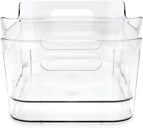 Isaac Jacobs 2-Pack Small Clear Storage Bins (9.4” x 6.7” x 4.1”) w/Handles, Plastic Box Set, Home, Office, Fridge, Freezer, Kitchen, Pantry Organ...