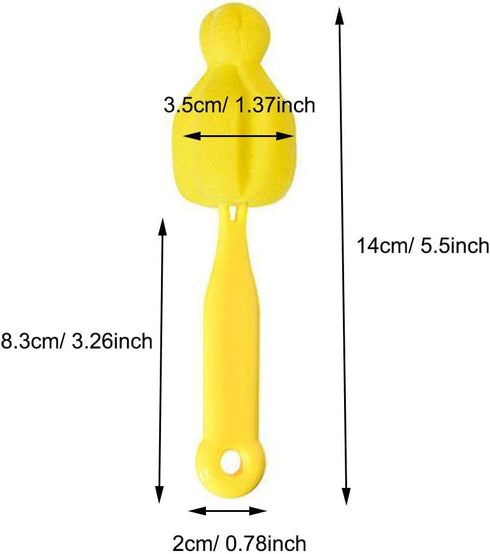 Long Handle Bottle Nipple Cleaner Sponge Brush, BPA-Free Bottle Scrubber - Yellow|6 Pack...