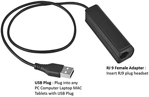 USB Adapter Cable to RJ9 Female for Any Jabra QD Headset GN1200 and Connects Into A Computer PC Laptop Mac Softphone Skype MSN Zoom Video Phone Ap...