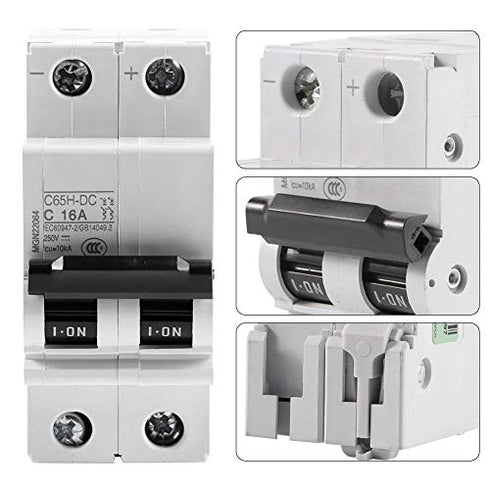 2P 250V Low-Voltage DC Miniature Circuit Breaker for Solar Panels Grid System din Rail Mount, Breaker DC Circuit Amp Solar Double Pole(63A)...