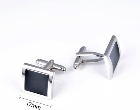 Silver Black Tone Square Men's Cufflinks in a Gift Box Classic Tuxedo Cuff Link for Wedding Formal Business Shirt...