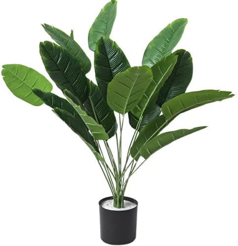 Rikyo 2 Bunches Artificial Bird of Paradise Plants 18" Permanent Leaf,Tropical Leaves Faux Strelitzia 12 Leaves Banana Tree for Potted Plant Flowe...