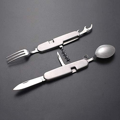 Multifunctional 6-in-1 fork and spoon corkscrew combination/outdoor camping fork/spoon/table knife Military package for hiking, survival and campi...