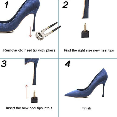 24 Pairs High Heel Tips Shoes Replacement Tap Caps,6 Size,8,/9/10/11/12/12.5mm,U-Shape, Black...