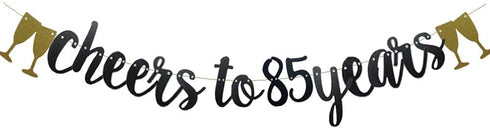 Cheers To 85 Years Banner,Pre-Strung, Black Paper Glitter Party Decorations For 85TH Wedding Anniversary 85 Years Old 85TH Birthday Party Supplies...