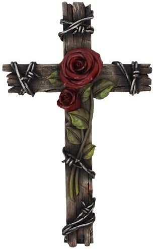 Polly House Rose with Wood Look Resin 10" CROSS Wall Cross for Home Decoration and Great for Gifts...
