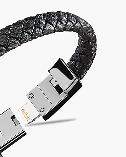 Bracelet USB Charging Cable Data Charging Cord for iPhone- Portable Travel Durable Braided Leather Charging Wrist Clasp USB for Apple iPhone Plus ...