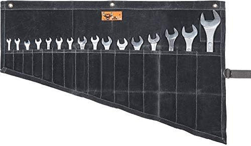 16 Pocket Wrench Roll Up Pouch Metric & Standard Wrench Set Organizer & Roll-Up Pouch Tool Bag Hand Made of 100% Cotton Full Waxed Canvas - Coal B...