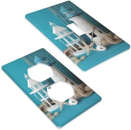 Sea Lighthouse Set of Light Switch Plate & Duplex Outlet Cover, Single Gang Toggle/ 1-Gang Duplex Socket Cover Combination Wall Plates Decor for H...