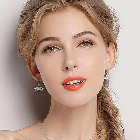 Sterling Silver Round Cubic Zirconia Crown Dangle Earrings for Women Queen Jewelry Mothers Day Gifts for Mom Valentines Christmas Birthday Jewelry...