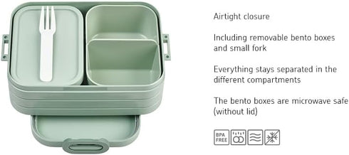 MEPAL, Bento Lunch Box Midi with 2 Compartments for Food Storage, a Detachable Box Including a Fork, Portable, BPA Free, Nordic Green, Holds 30.4 ...