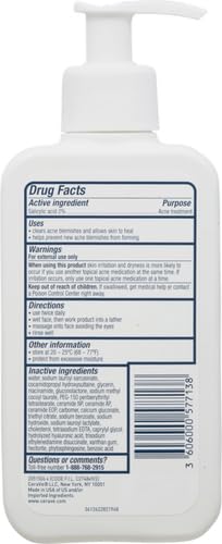 CeraVe Acne Treatment Face Wash | Salicylic Acid Cleanser with Purifying Clay, Niacinamide, and Ceramides | Pore Control and Blackhead Remover | 8...