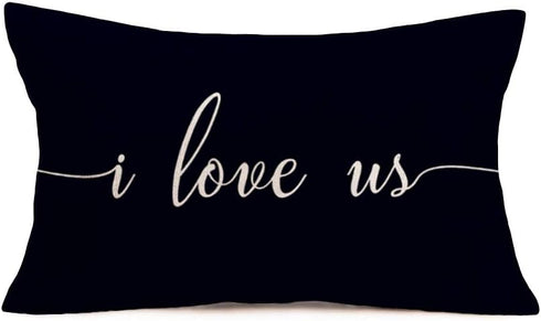 I Love us Quote Decorative Cushion Cover Pillow Cases Covers Cotton Linen Oblong Throw Pillow Case Couple Wedding Love Gift 12"x20" Black...