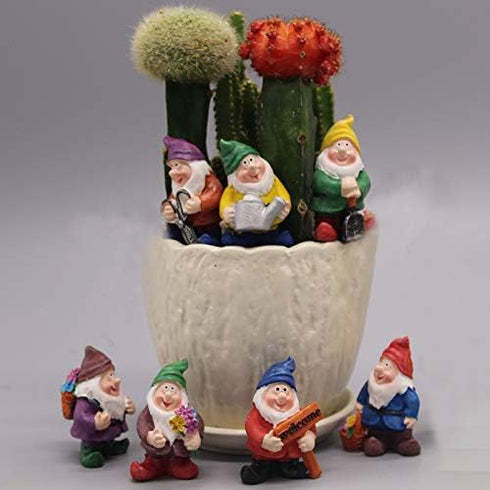 Enchanted Garden Decor: 7-Piece Gnome Miniature Statues, Elf's Joyful Atmosphere Ornaments - Ideal for Gardens, Backyards, Patios, Lawns, Bonsai, ...