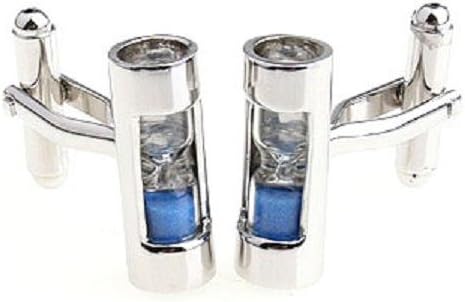 Sand Timer Hourglass Blue Steampunk Sandtimer Pair Cufflinks in Presentation Gift Box & Polishing Cloth...