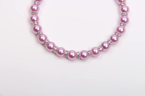 Dog Cat Pearls Necklace Collar with Bling Accessories and Ribbon Bow Pet Puppy Jewelry for Female Dogs Cats Small Medium (M, Purple)...