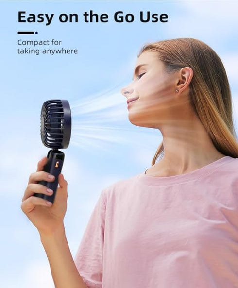 Ultra Quiet Handheld Fan, Portable Personal USB Rechargeable Battery Operated, Hand Fan with 5 Speeds, 90° Rotation Fan Powerful Fan for Dorm Bedr...