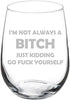 MIP Wine Glass Goblet Funny I'm Not Always A B*tch Just Kidding (17 oz Stemless)...