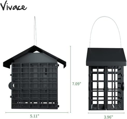 Suet Feeder, Vivace Suet Feeder with 2 Suet Cages, Metal Roof Covered Suet Bird Feeder Hanging Wild Bird Feeders Suet Holder Rust Proof Suet Cake ...