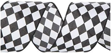 3 inch Wide 30 feet Black and White Harlequin Wired Edge Ribbon inch DIY Projects Craft Supplies...