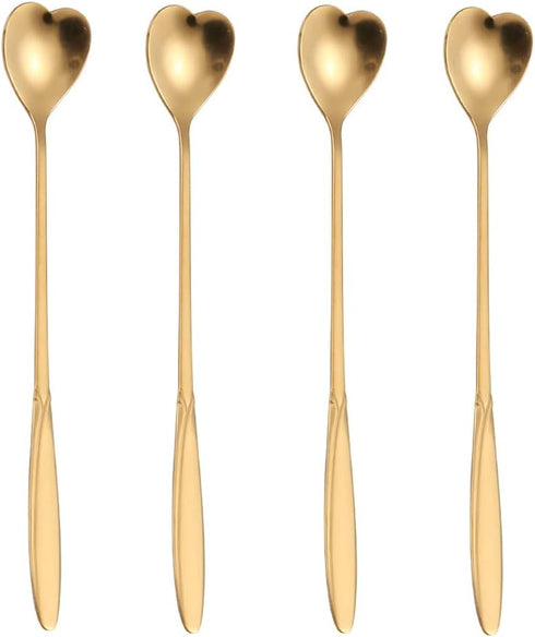 16 Pieces Heart Shaped Spoon Coffee Teaspoon 7 Inch Set Stainless Steel Long Handle Spoon Stir Bar Spoon Stirring Spoon Ice Cream Spoon Gold...