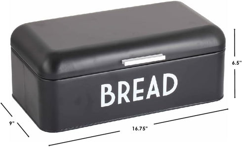 Home Basics Bread Box For Kitchen Countertop, Metal, (Black), Vented With Hinge Top | Large Bread Box | Keeps Loaves, Bagels, Croissants Fresh...