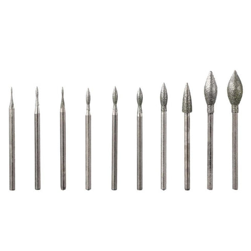 Grinding Burr Set 11pcs Olive Shape Non-Metallic Carving Silver Polishing Kits Industry Tool Diamond Burr Bits Carving, Engraving, Grinding...