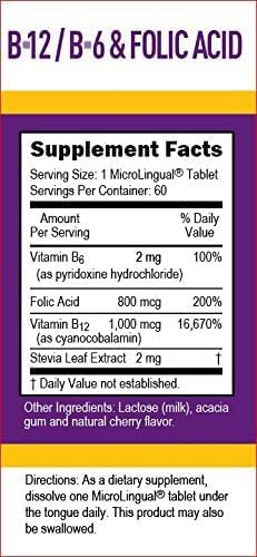 Superior Source No Shot Vitamin B12 Cyanocobalamin (1000 mcg), B6, Folic Acid, Quick Dissolve MicroLingual Tablets, 60 Count, Increase Energy, Hea...