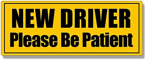 Yellow: New Driver Please Be Patient Bumper Sticker (Vehicle Safety Drive Safely Safe Student Driver Learning Vinyl Decal for Cars, Trucks, and Va...