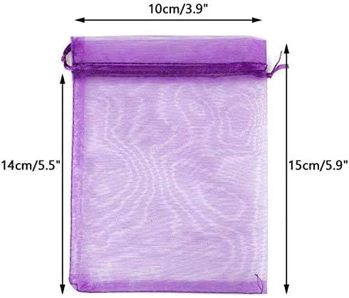 G2PLUS Purple Organza Bags 4x6 in, 100PCS Drawstring Organza Bags, Sheer Mesh Jewelry Pouches, Lavender Wedding Party Festival Gift Bag Candy Pouc...