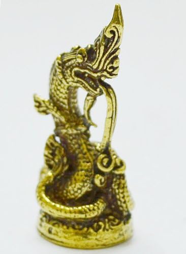 WitnyStore Tiny 1¼" Brass Buddha Staute Power Naga Mini Statue Animistic Fertility Symbol Traditional Thai Belief Amulet Miniature Collectible Fig...