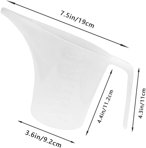 4 Pack Plastic Funnel Pitcher,Measuring Cup with Long Spout,Large Capacity Easy Pour Cup,Perfect for Bakeware Mold,Oils,Watering Plants(1000ml)...