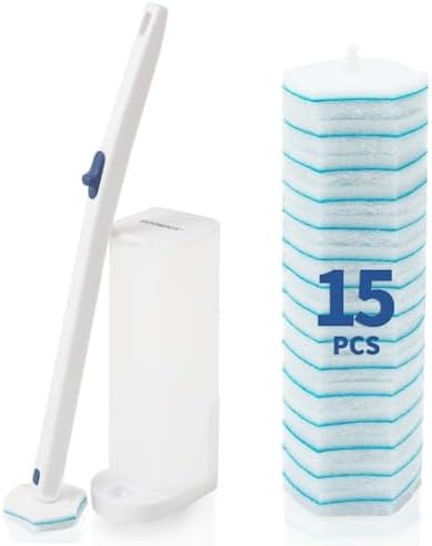 BOOMJOY Disposable Toilet Brush Set with 15 Wand Refills, Toilet Bowl Cleaner Wand with Holder, Toilet Cleaning System Starter Wand Kit, Bathroom ...