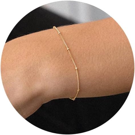 Womens Dainty Gold Chain Bracelet,Simple Layered Chain Bracelets,Beaded Turquoise Bracelet,Charm Crystal Bar,Heart,Karma,Triangle,Pearl Bracelets ...