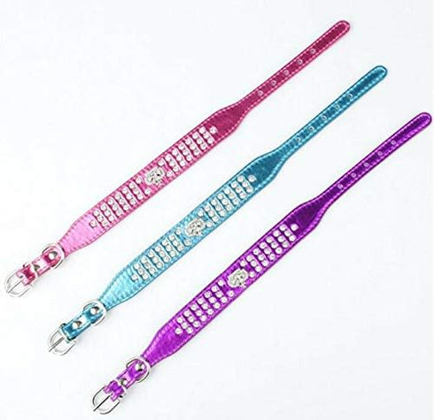 Rhinestone Dog Collar, Crown Rhinestone Diamante Jewelry Crystal Adjustable PU Leather Pet Dog Cat Puppy Collar (S:8-10.5", Purple)...