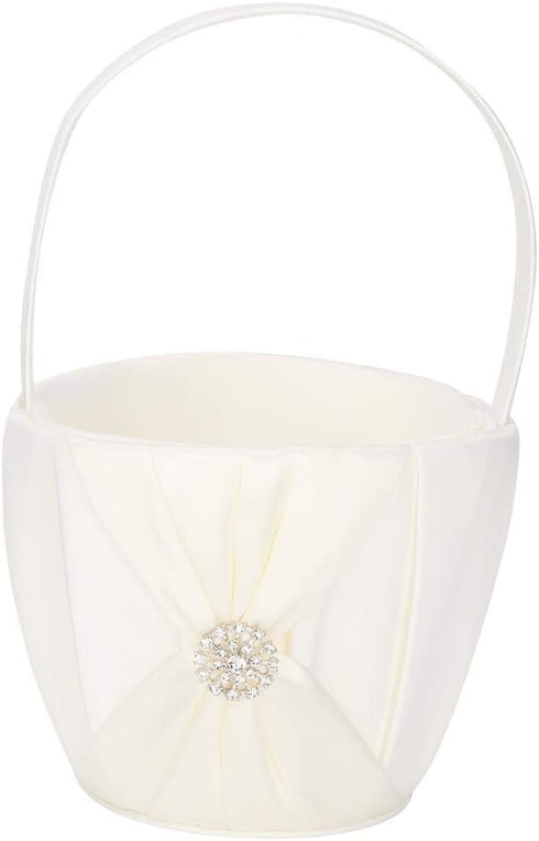 Adds an Elegant Touch, a Gift Basket and a Portable Flower Girl Basket with a Satin Bow on Each Side to memorize for The Wedding(Ivory)...