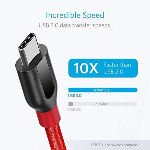 Anker USB C Cable, PowerLine+ USB-C to USB 3.0 cable (3ft/0.9m), High Durability Type C Braided Charging Cable Compatible with Samsung Galaxy S10,...