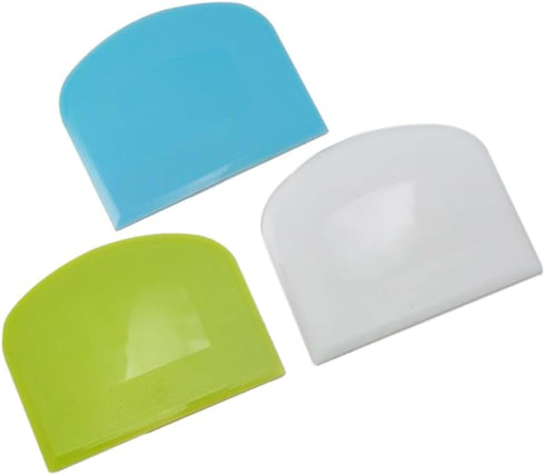 Dough Scraper Bench Scraper for Baking - 3 PCs PE Plastic Flexible Bowl Scraper, Sharp Edge & Angles Dough Cutter. Anti-Slip Kitchen Baking Spatul...